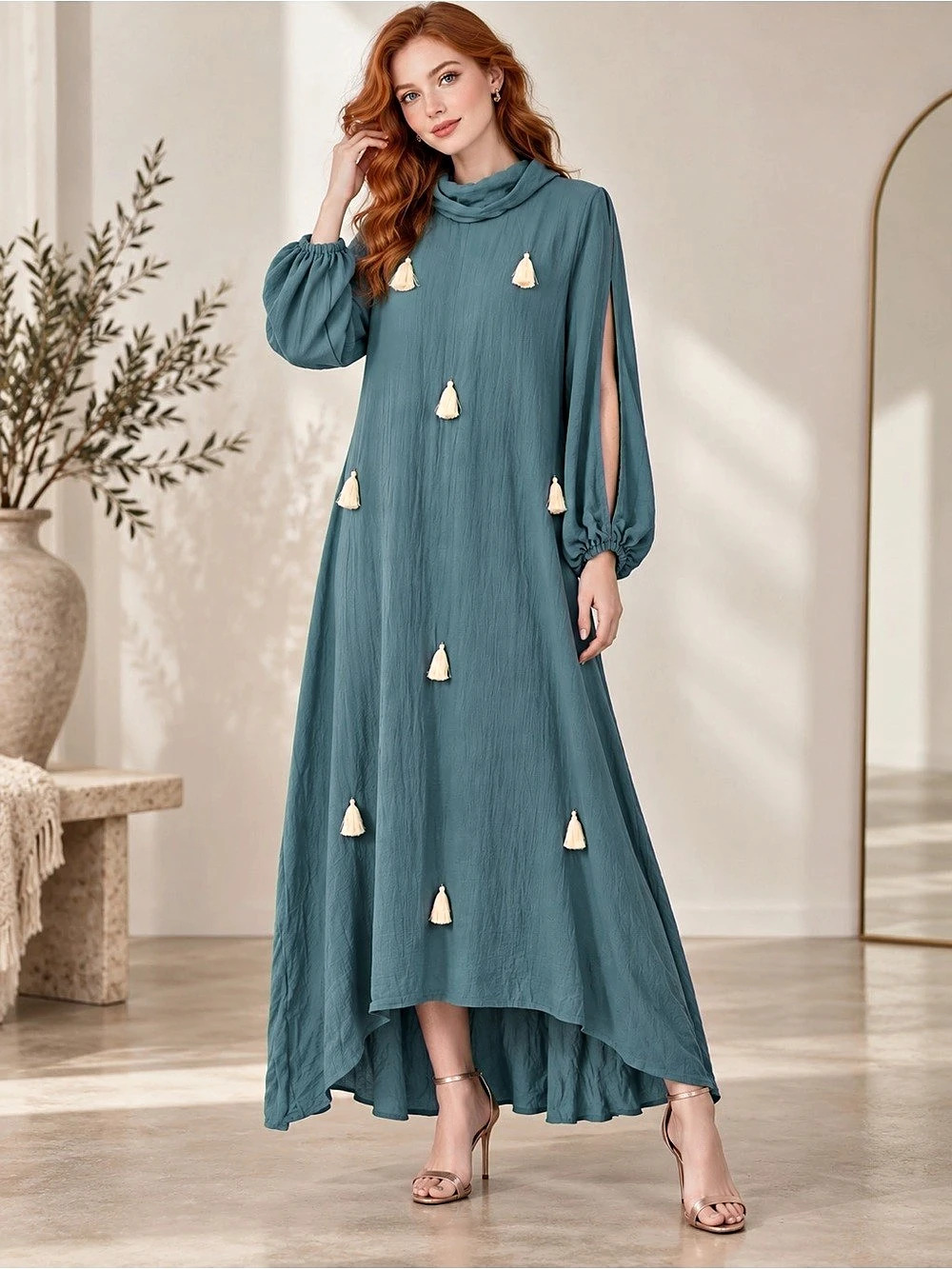 Blue Tassel Maxi Dress Like New